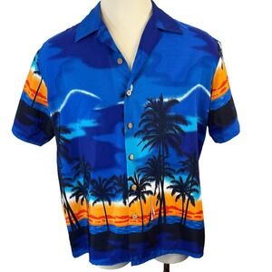 Kennington LTD California Mens XL Aloha Hawaiian Tropical Palm Trees Sunset